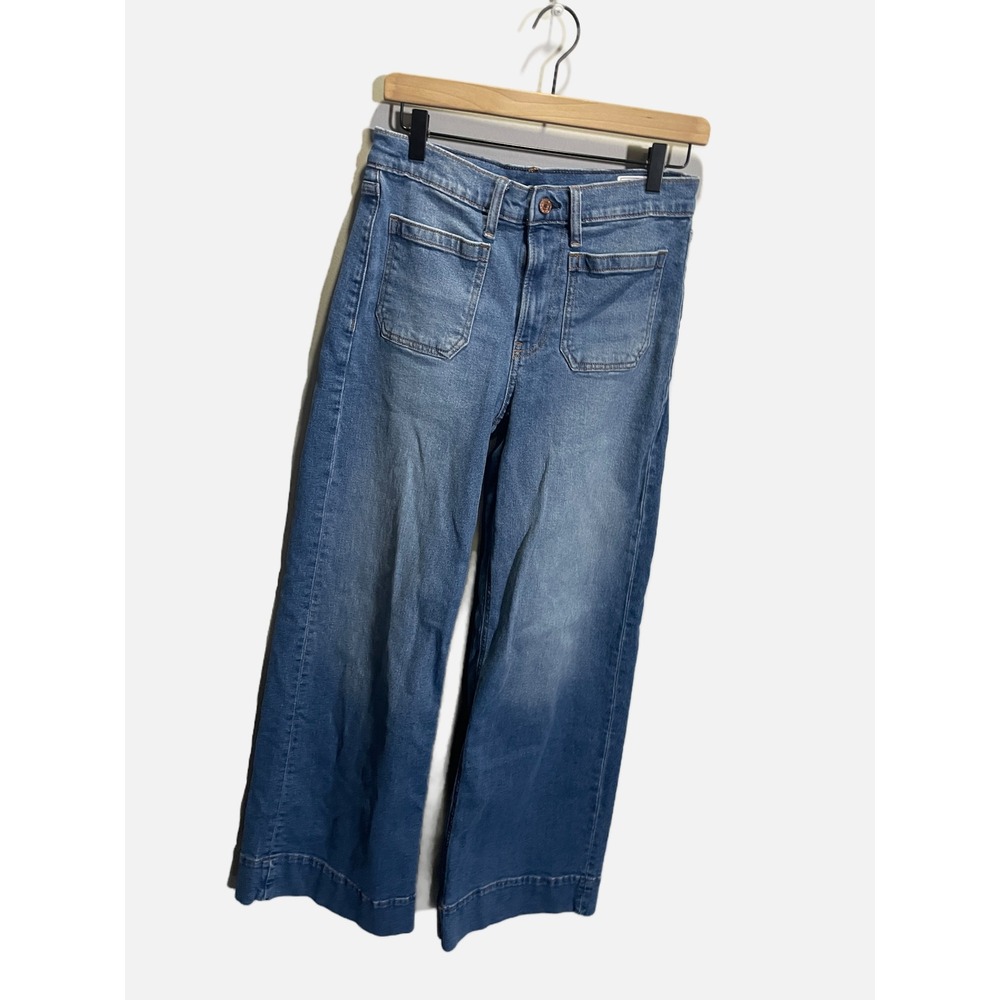 Gap High Rise Stride Jeans Womens 26 2R Blue Patch Pocket Wide Leg Denim Casual - Picture 2 of 4